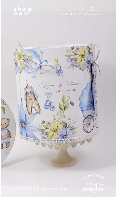 Trusou botez cu ursuleti ponei si flori albastre Teddy Bear Blue 5